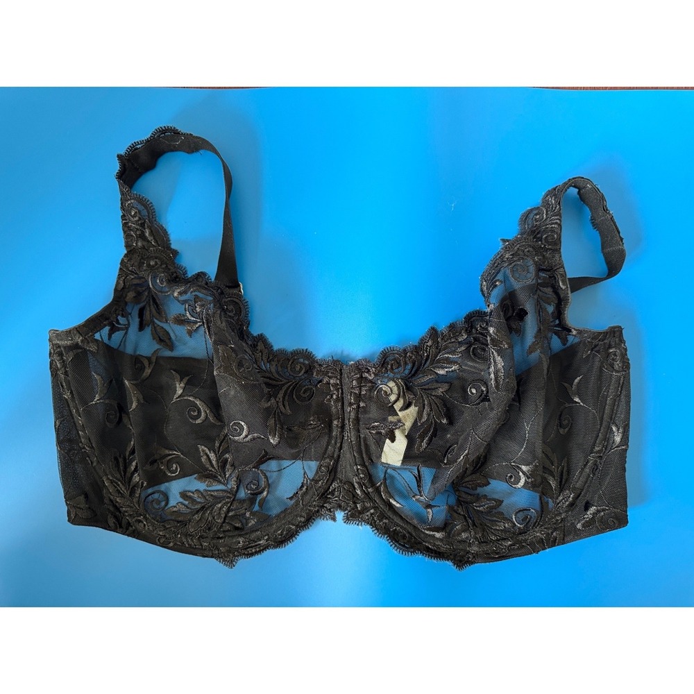 Soma Black‎ Floral Embroidered Sheer Mesh Unlined Underwire Balcony Bra 40G